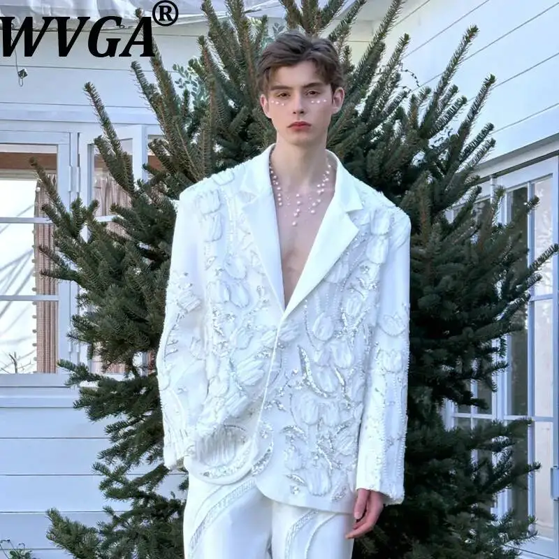 WVGA Spring Autumn New Men Three-dimensional Floral Embroidery Sequin Trendy Blazer High-end Niche Chic Casual Jacket Ins W24785
