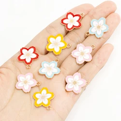 10Pcs 18*20mm Enamel Flower Charms Cute Sakura Pendants for Earring Necklace Bracelet DIY Jewellery Drip Oil Accessories Wholesa