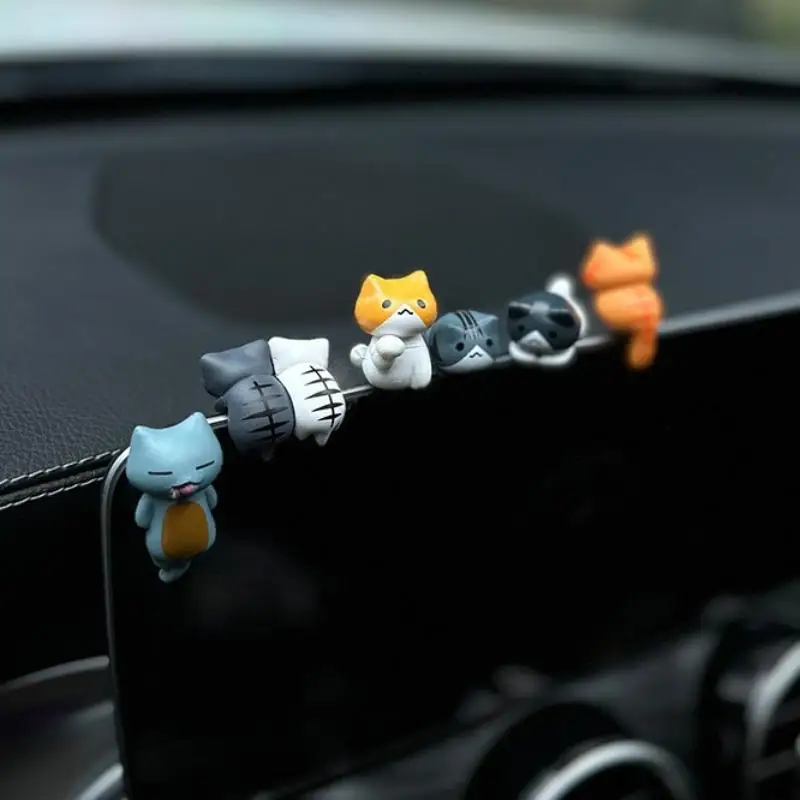 Hot 6Pcs Cute Mini Cartoon Cat Ornaments, Car Screen Edge Decoration, Cat Micro Landscape Model Cute Car Accessories Gifts