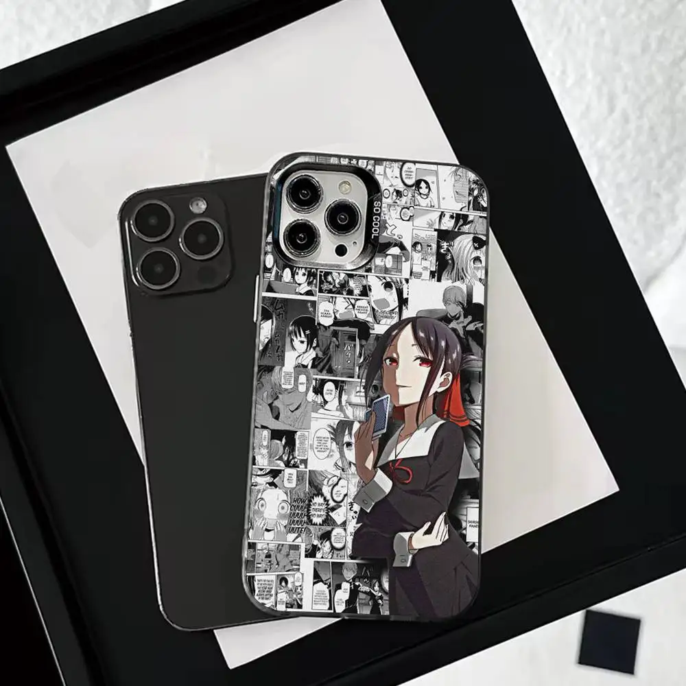 حافظة هاتف Kaguya s-sama لهاتف iPhone 16,15,14,13,12,11,Mini,Pro,SE,MAX غطاء أبيض غير لامع مقاوم للصدمات