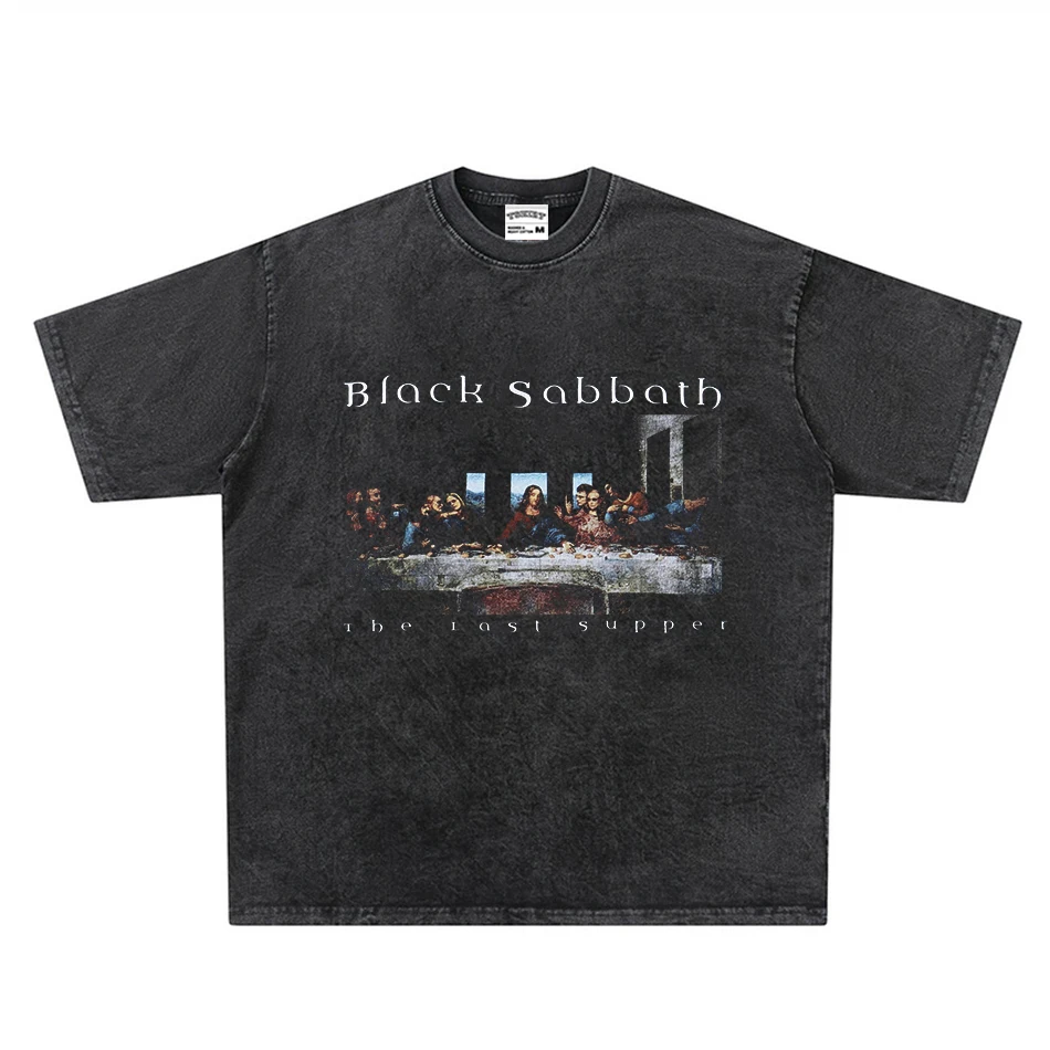  the Last Supper Men's T-shirt Digital Direct Spray Washed Vintage Style Cotton round Neck Short Sleeve Top