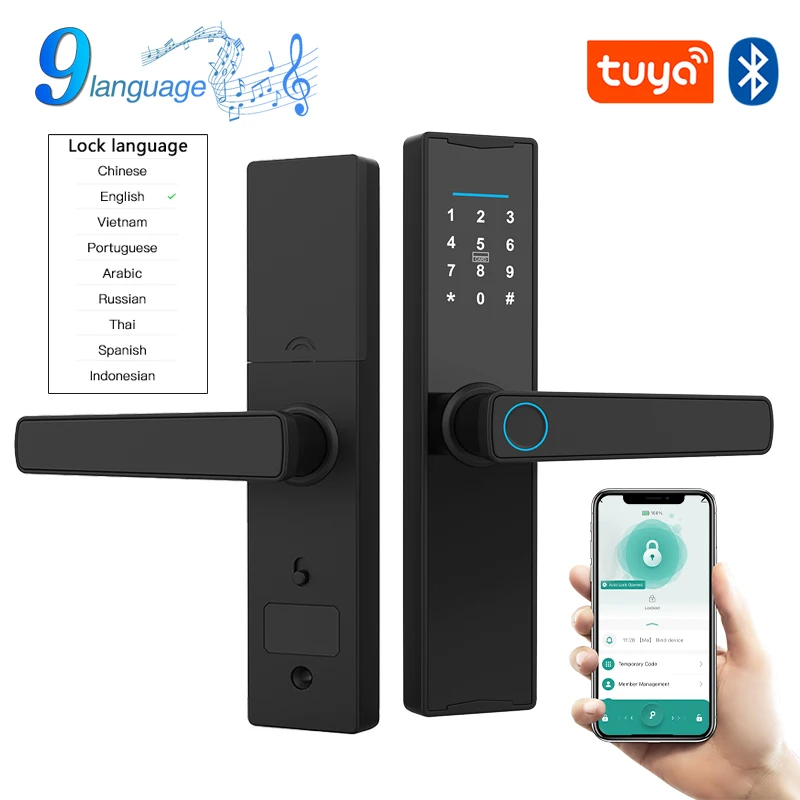 PHIPULO New Smart Door Lock With Tuya APP Digital Electronic Lock Smart Home Wooden Door Lock Biometric Fingerprint