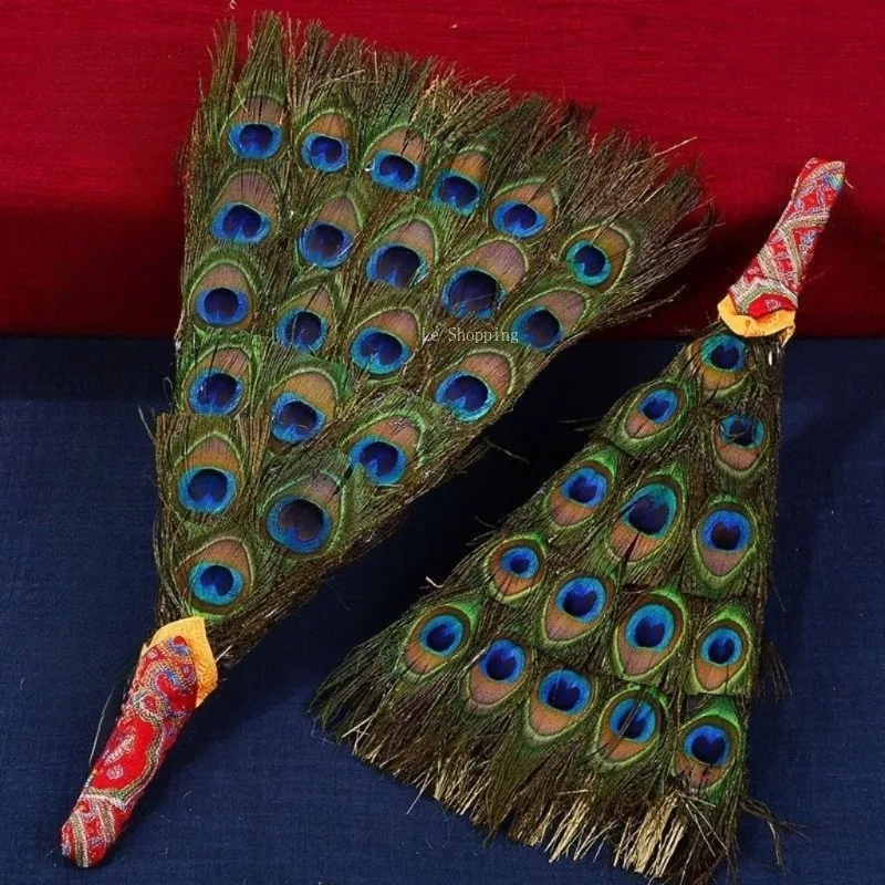 15Eye Tibetan Peacock Feather Fan Natural Hand Woven Home Ornaments Buddhist Offerings Water Bottle Auspicious Grass Feather Fan