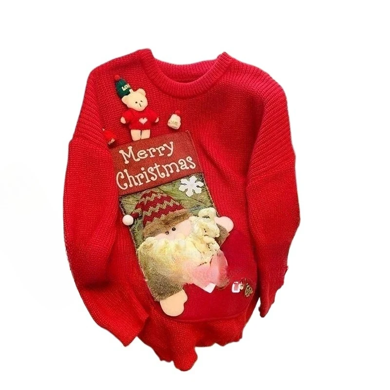 

Large Size 100kg Christmas Sweater Women's Autumn and Winter New Loose and Lazy Style Versatile Foreign Style Knitted Sweater
