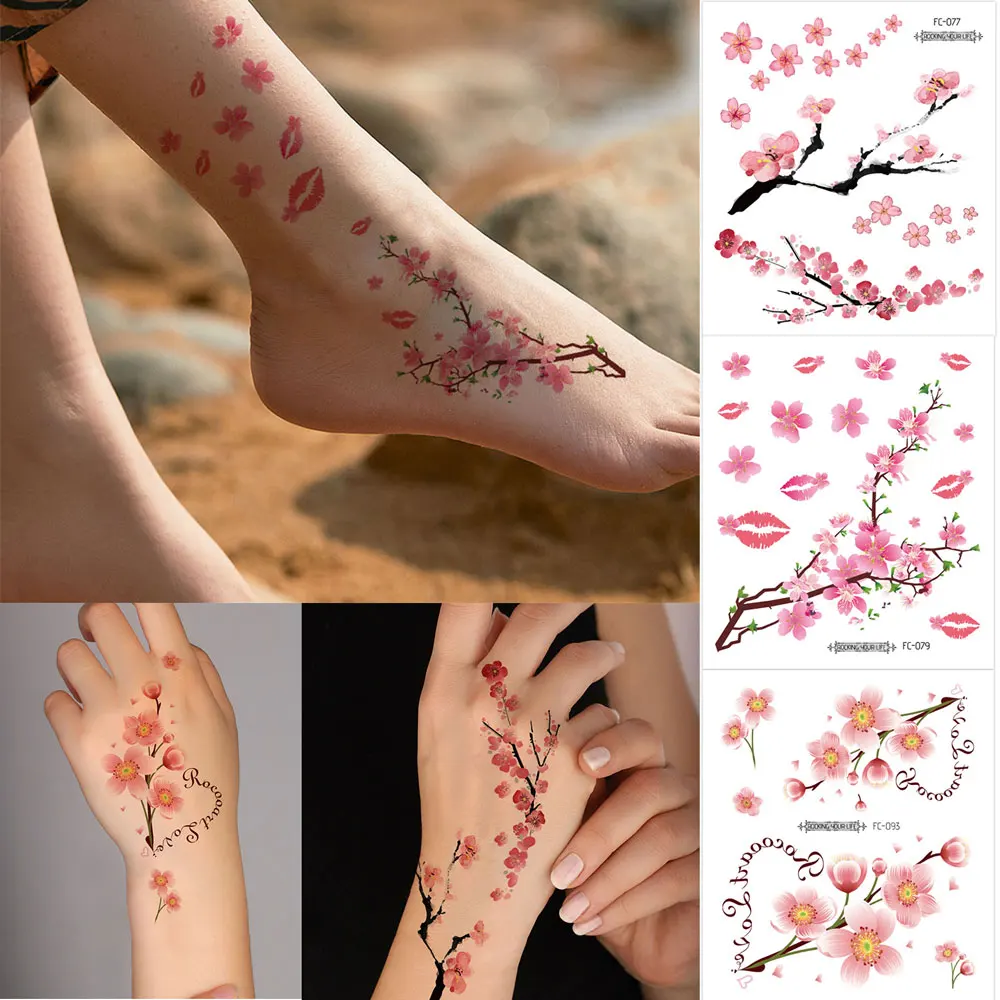 

3pcs Flower Fake Tattoo Stickers for Hand Arm Chest Sakura Pattern Waterproof Temporary Tattoos for Women Body Art Leaf Tatoo