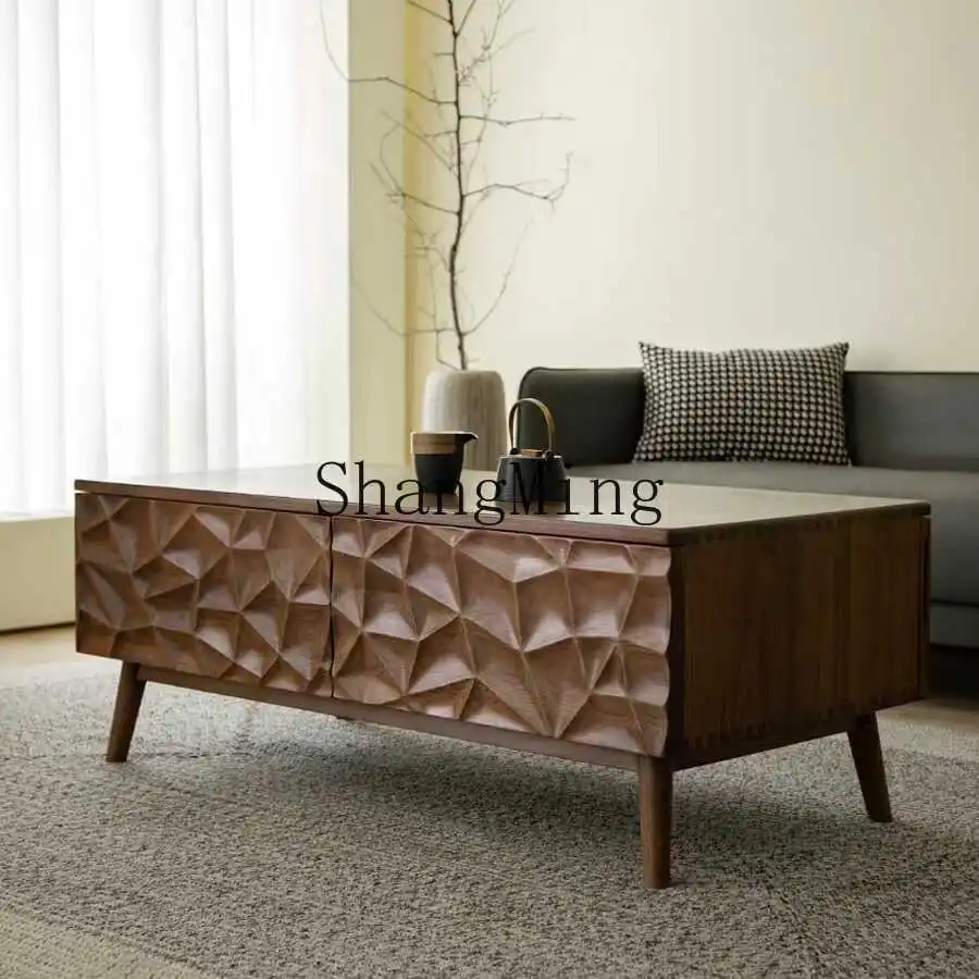 

HJ new home black walnut modern living room multi-functional coffee table dining table dual-purpose coffee table