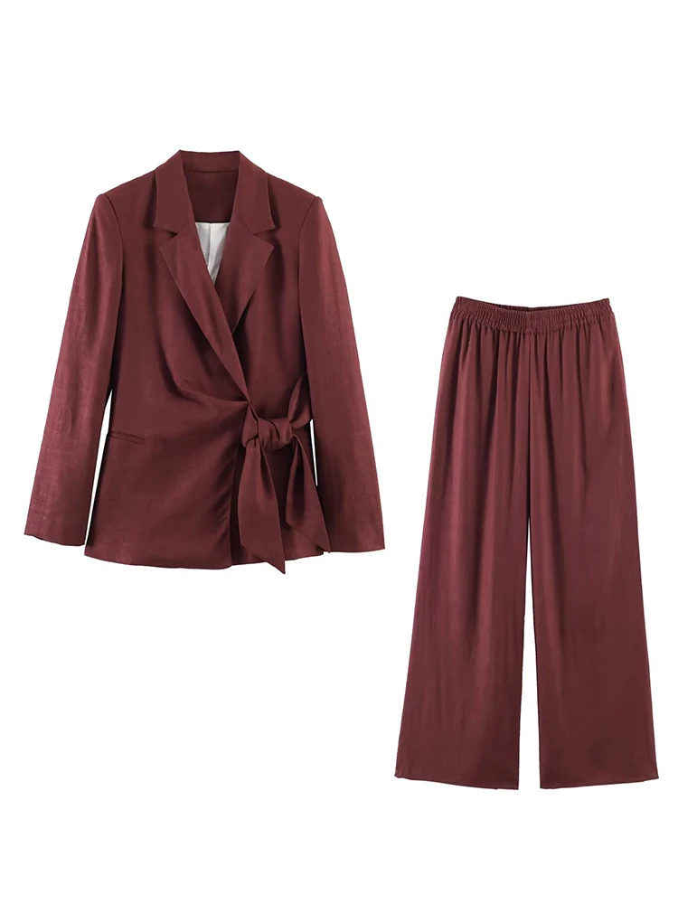 Fashion Office Ladies Blazer Pants Suit Elegant Formal Slim Lace Up Jacket Straight Trouser Lady Commuting Wear 2 Piece Set view 5