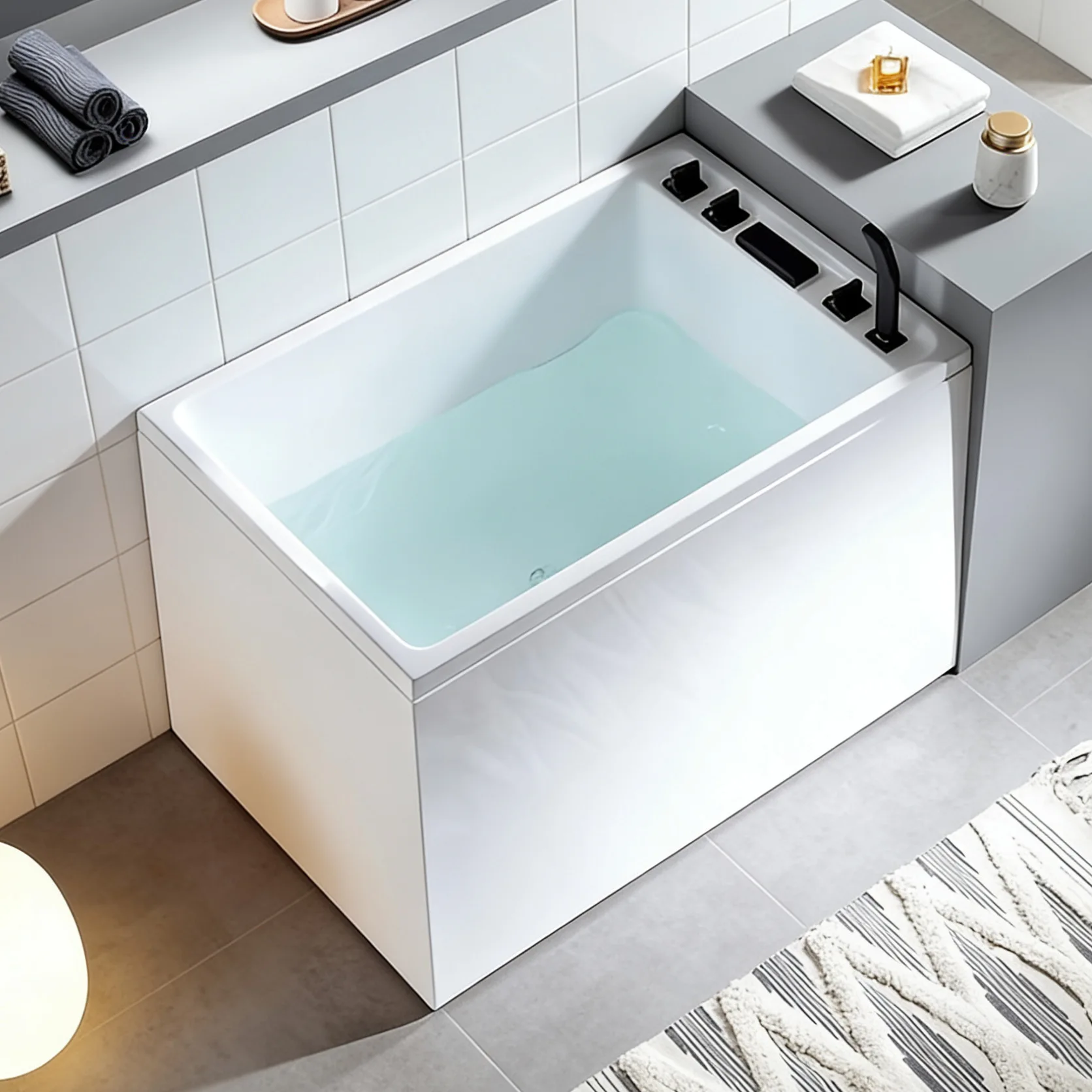 Mini deep soaking small bathtub household deepened seated freestanding acrylic bathtub