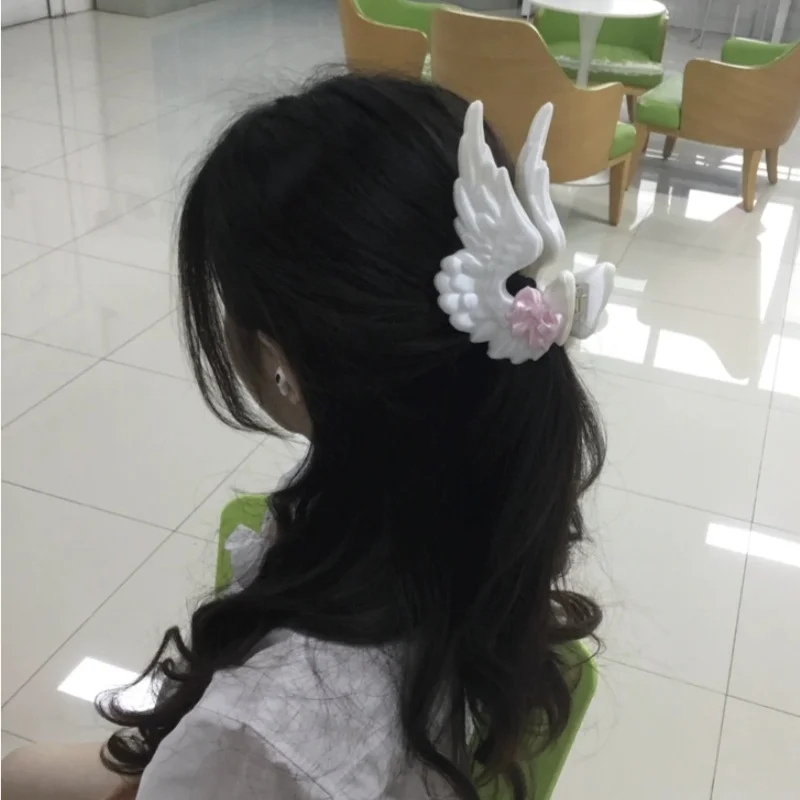 Yanzhuji Angel Wing Claw Clip Pearlescent White Light Blue Bow Korean Ins Style Sweet Elegant Hair Accessories For Women Daily - view 3