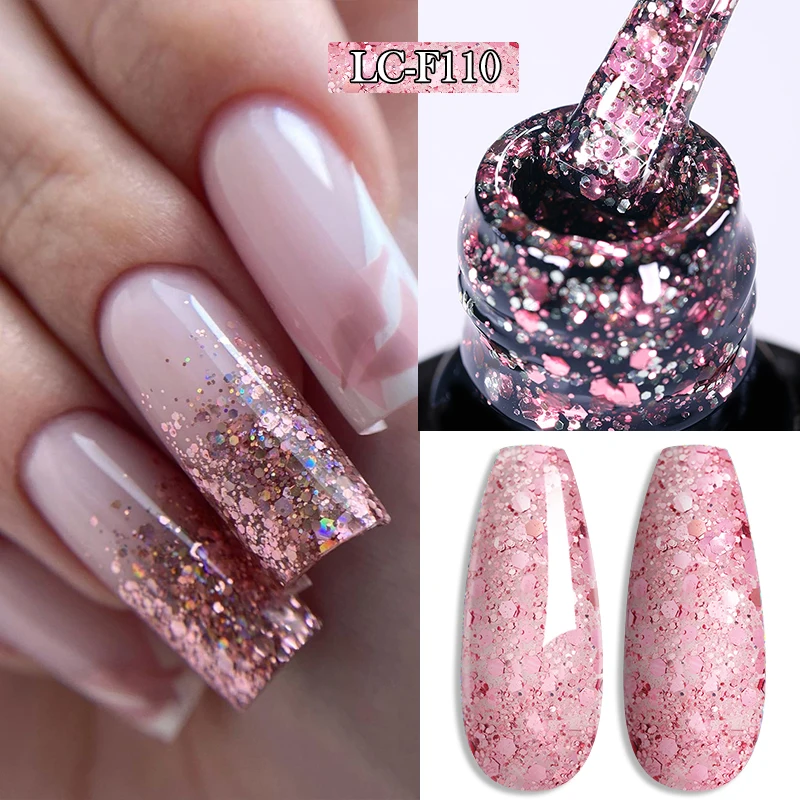 LILYCUTE 7ml Pink Glitter Sequins Gel Nail Polish Laser Sparkling Semi Permanent Nail Polish Soak Off UV LED Hybrid Nail Varnish