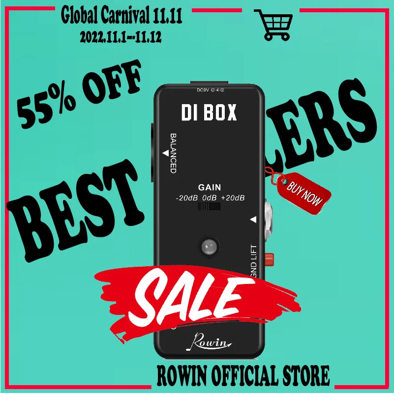 Rowin LEF-331 Direct Box Guitar Bass Passive DI Box With Cabinet Simulator 1/4 and XLR Ture Bypass Full Metal Case