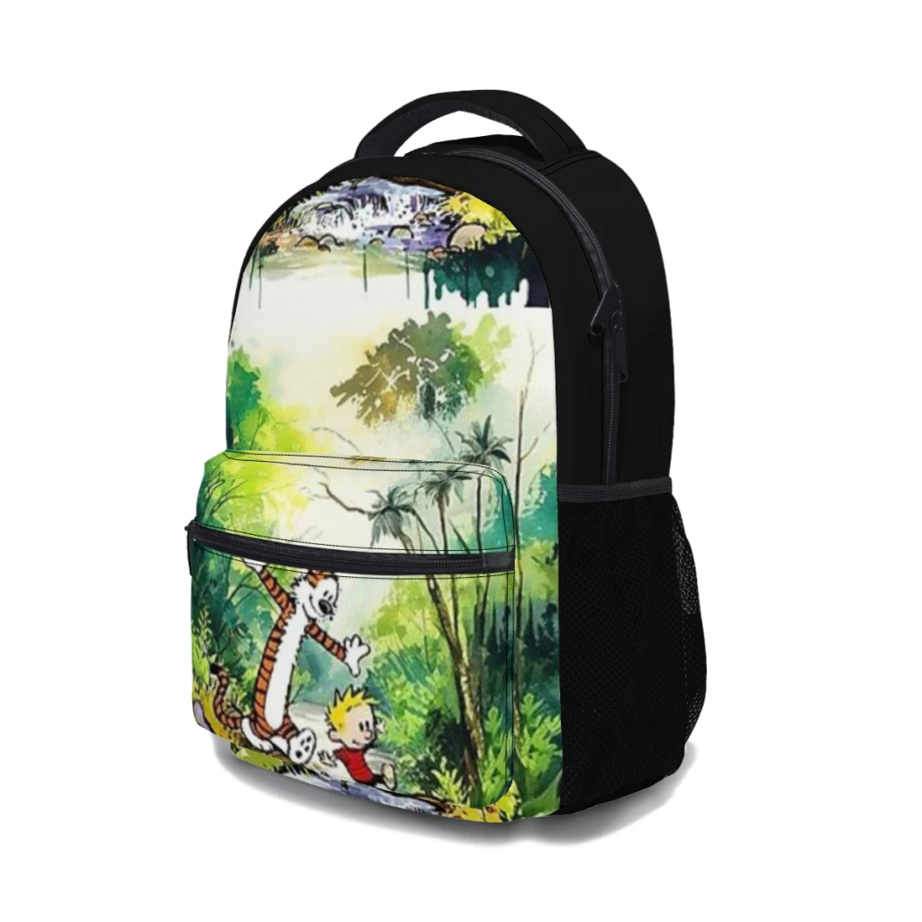 Mochila universitaria impermeable de alta capacidad para niñas, personajes de cómics de Calvin y Hobbes, nueva moda femenina, 17 pulgadas