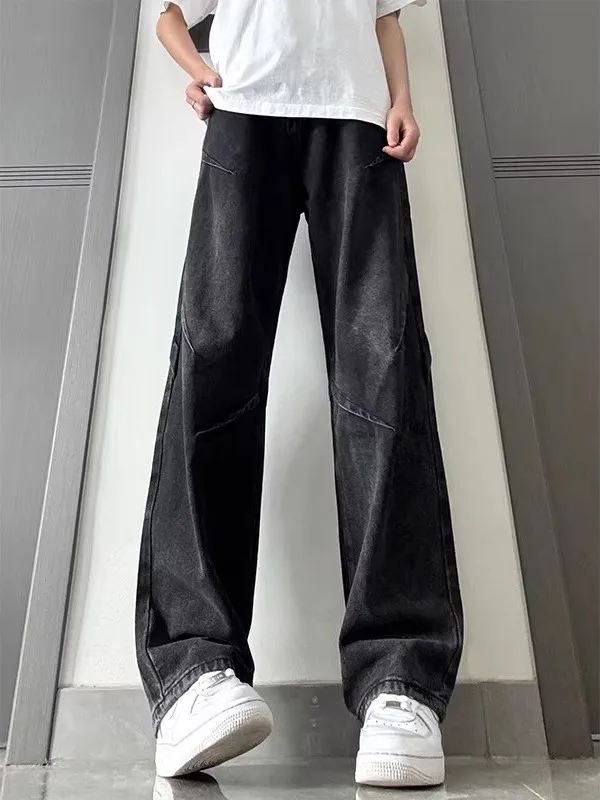 

Bla American High Street Straight Leg Men's Jeans Winter Pred Fold Design Worn Waed Loose Wide Leg Pants