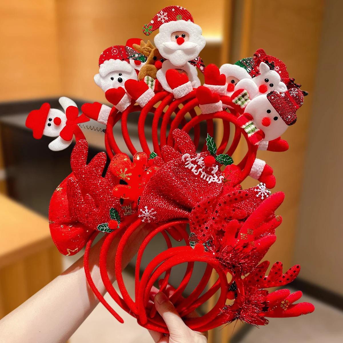 7Pcs Christmas Headbands, Santa & Reindeer Antler Design, Multi-Style Xmas Party Headwear, Holiday Gift