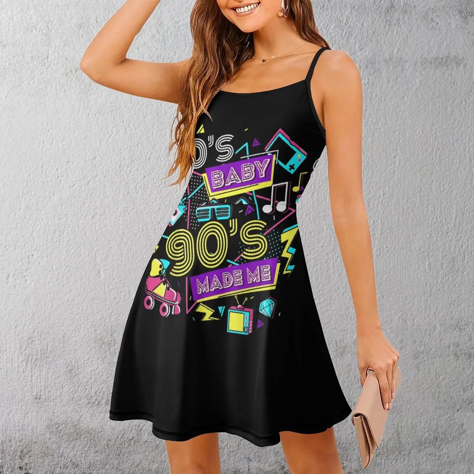 

Экзотическая женская одежда, платье на подтяжках, 80-е, 90-е, ретро, неоновые вибрации, женское платье на бретельках, крутые коктейли с графикой, забавные, саркастические