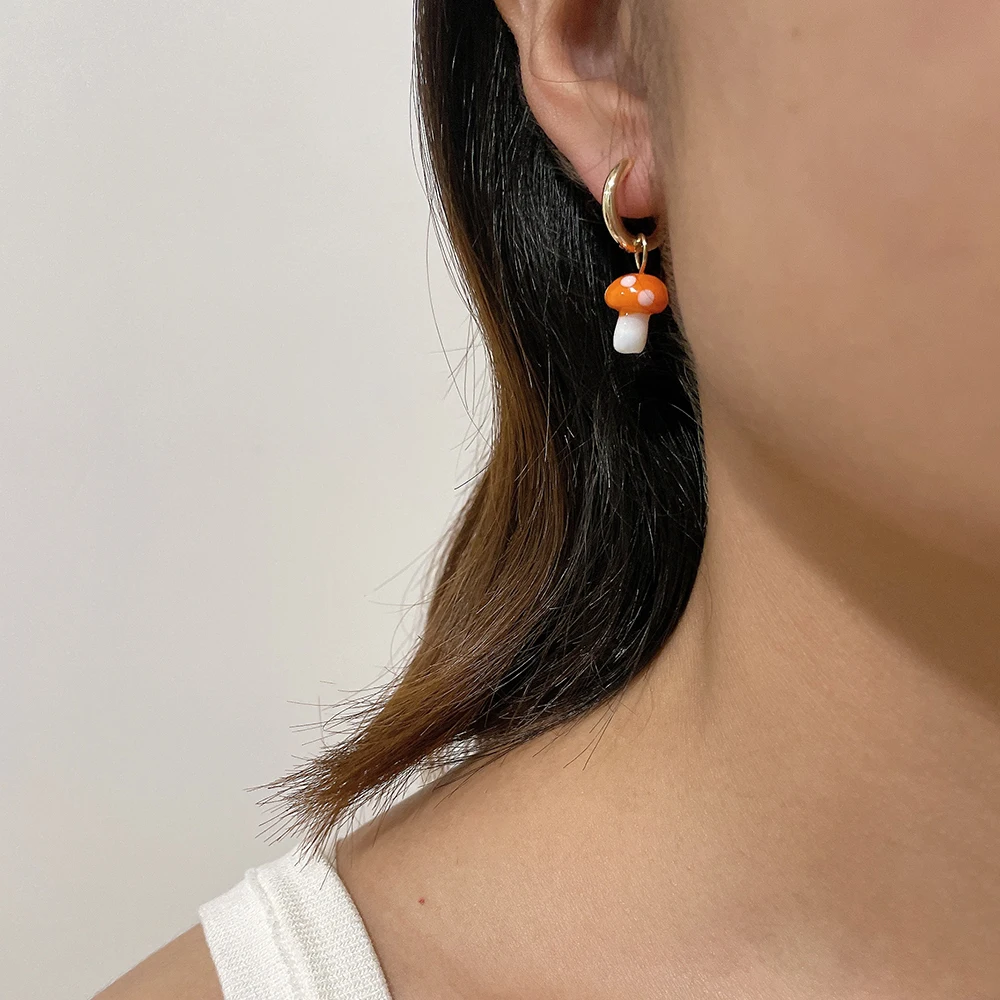 Peri\'sBox Handmade Cute Candy Color Coloured Glaze Mushroom Hoop Earring For Girls Children Women Jewelry Gift