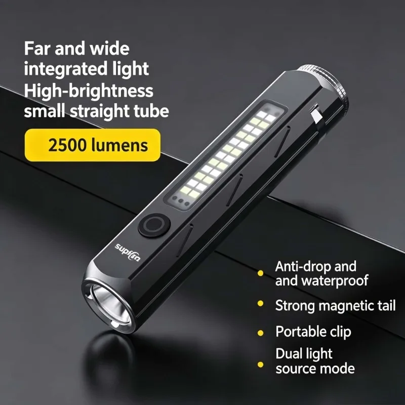 LED Strong Light Flashlight Type-C Charging Small Portable Work Light Magnetic Torch Camping Lantern for Outdoor Fishing Hiking