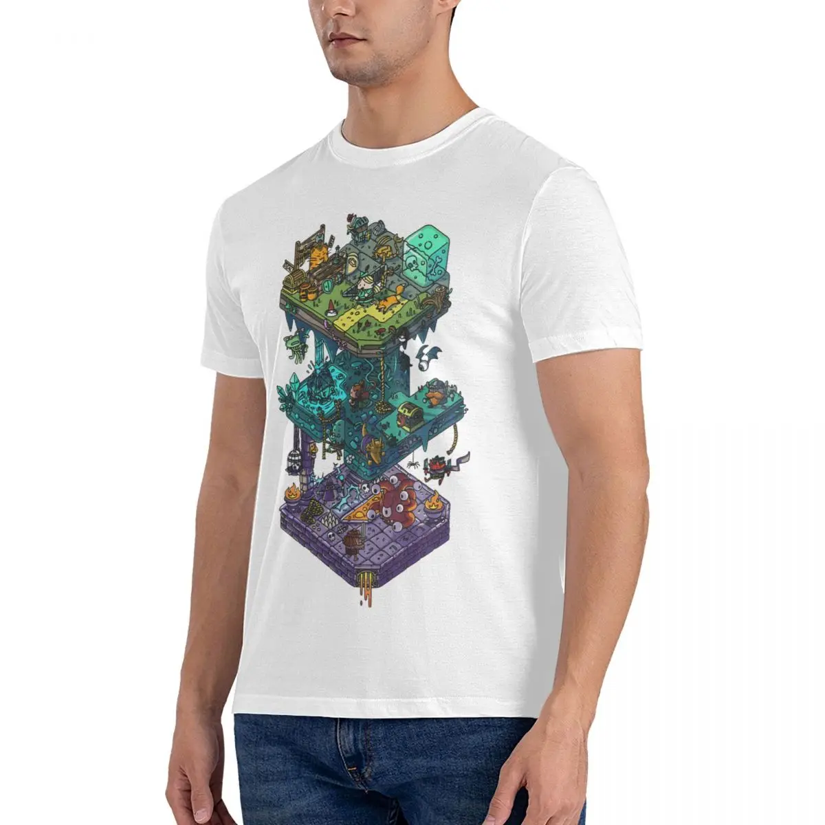 Dungeons And Isometric Dragons T Shirt for Men Pure Cotton Funny T-Shirt Round Neck DnD Tee Shirt Short Sleeve Clothing Gift