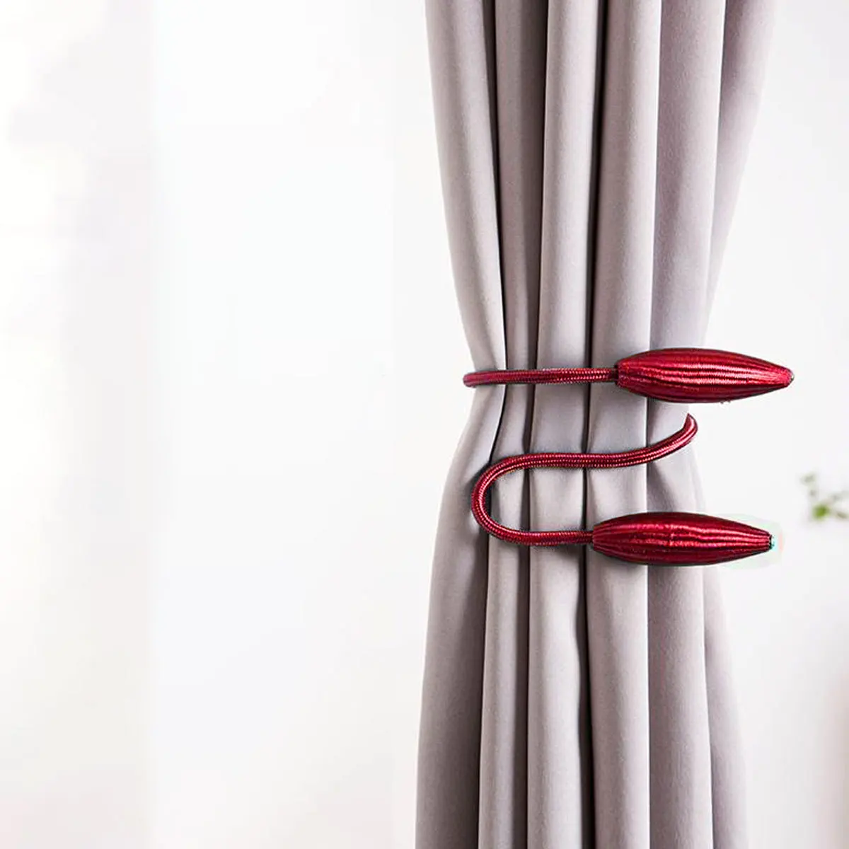 

2pcs Curtain Tiebacks Black Punch Free Installation For Living Room Bedroom Home Window Decor Curtain Rope Stylish