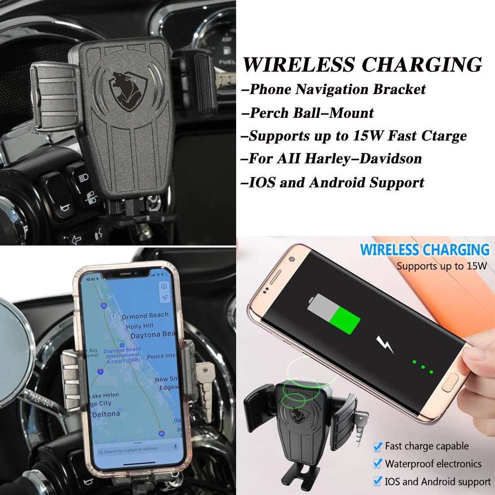 For Road King (EFI) - FLHR Custom (EFI) - FLHRS Motorcycle GPS Phone Holder Wireless Charging Navigation Bracket