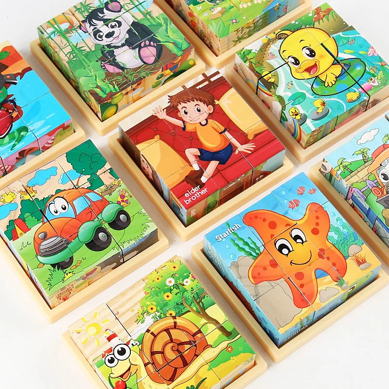 3D cube Wooden puzzle children\'s nine pieces six-sided wooden block tray children\'s Montessori learning educational puzzle toys