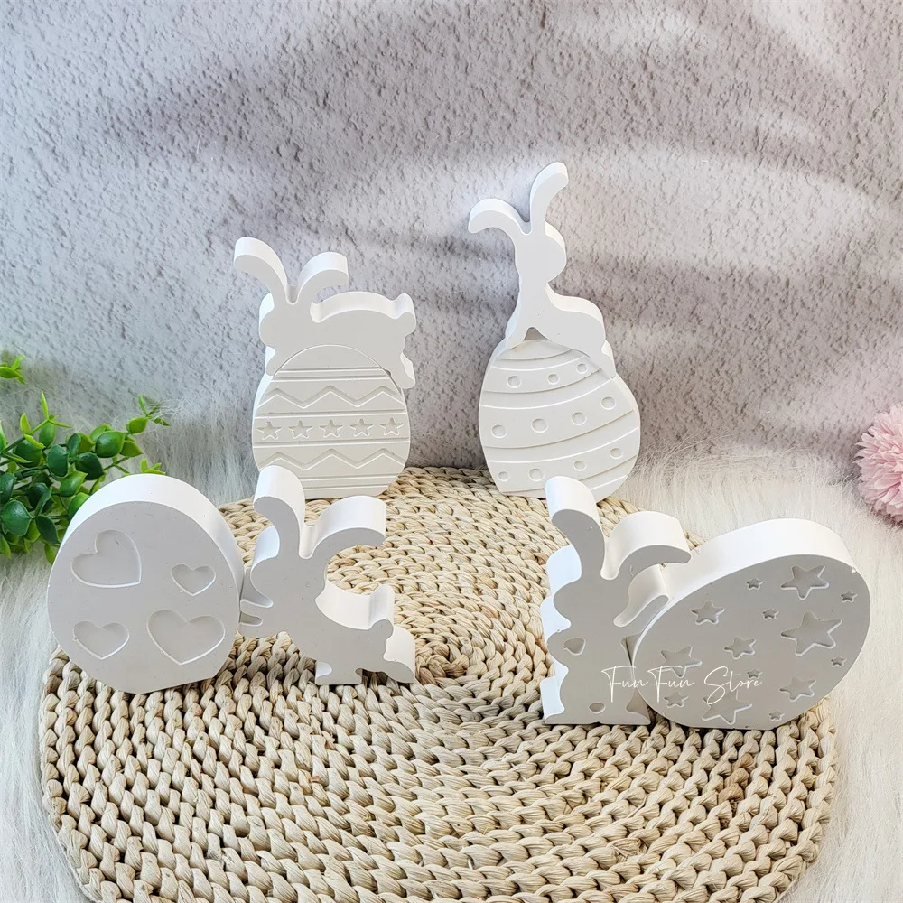 3D Easter Bunny and Egg Combination Decoration DIY Silicone Mold Handmade Aromatherapy Diffuser Stone Cement Plaster Mold