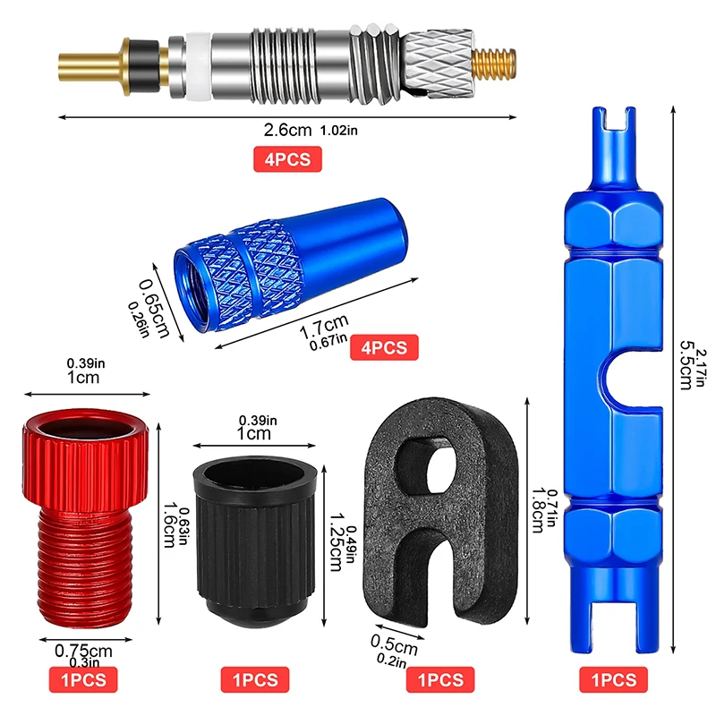 Bicycle Presta Tubeless Valve Stem Kit Aluminum Alloy Presta Valve Stem Caps and Valve Core Remover Presta Bicycle Accessories