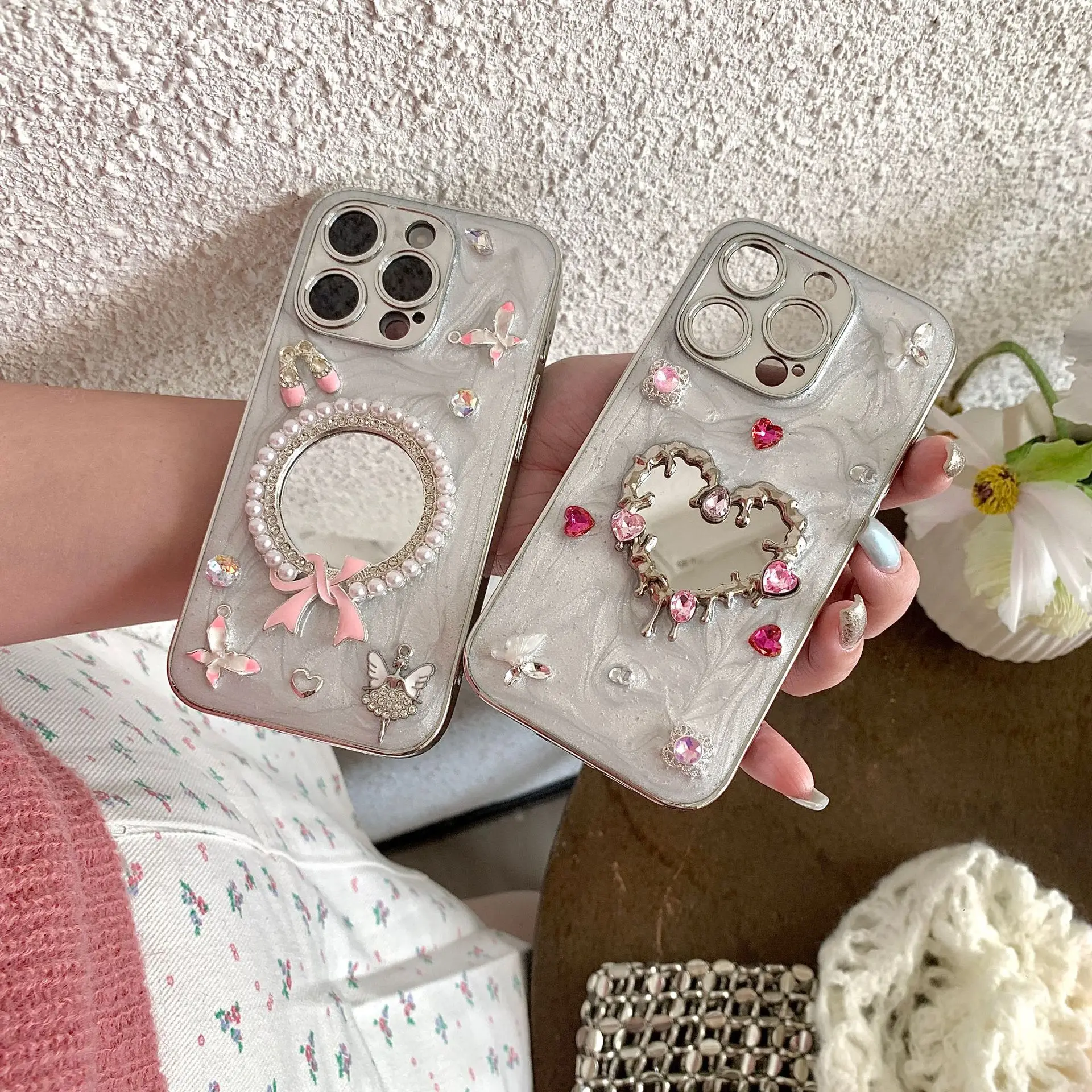 

Роскошный чехол для мобильного телефона со стразами для iPhone 16 pro iPhone 15 max, зеркало для макияжа 14 13, защитный чехол