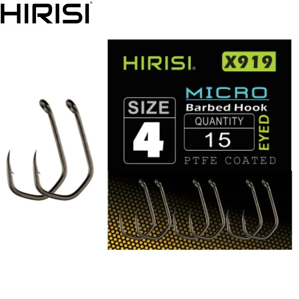 

Hirisi 15pcs Micro Barbed Hooks PTFE Coated High Carbon Steel Carp X919