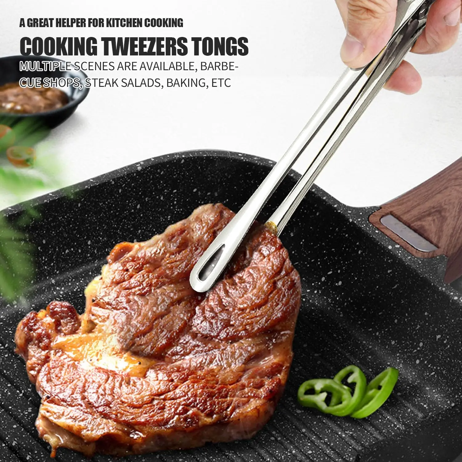 Stainless Steel Kitchen Tweezers Tongs for Cooking Precision Serrated Tip Utensils for Grilling Plating Serving Food Pasta Salad