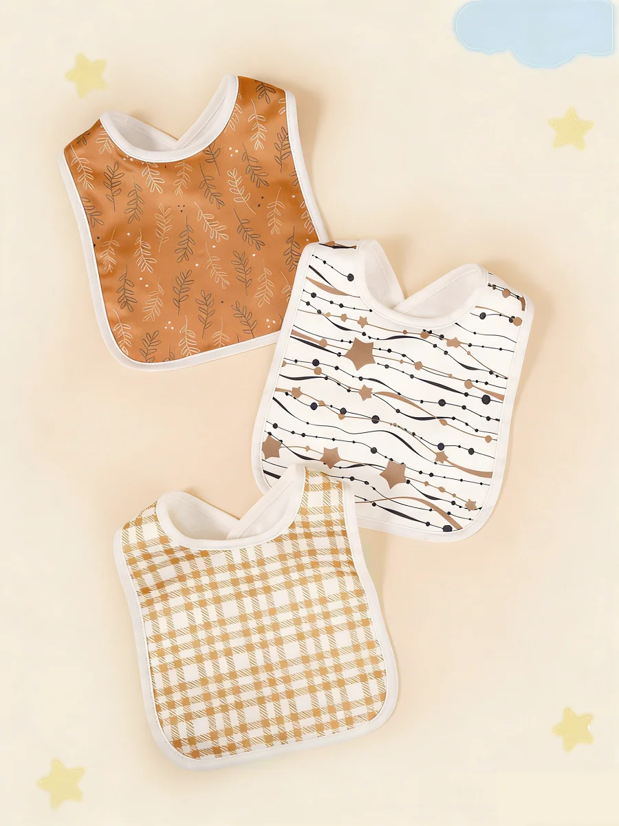 3pcs Baby Random Pattern Bib Set, Soft  & Comfortable