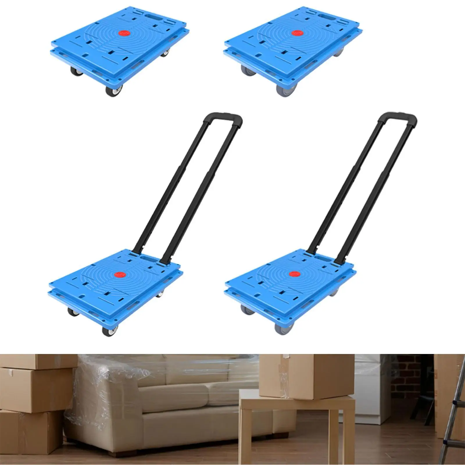 

Furniture Dolly with 4 Wheels Heavy Duty Furniture Mover Luggage Cart Small Flat Dolly for Warehouse Garage Office Delivery Home