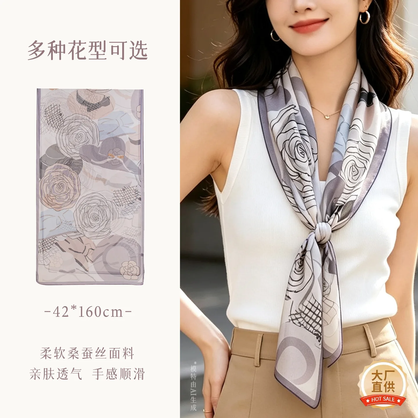 2026 sunscreen shawl silk silk scarf women's spring and summer thin long scarf printed scarf high sense