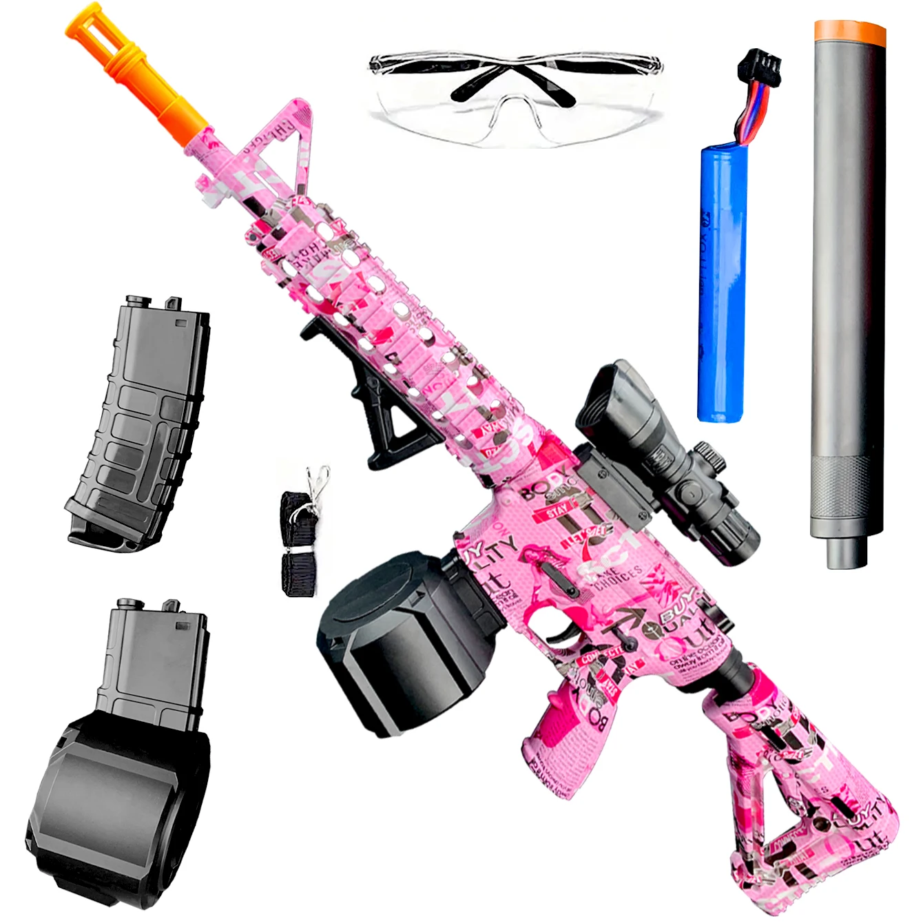 M416 pink gel ball blaster, manual and electric dual-mode shooting, suitable for holiday birthday gifts (bullets not included)