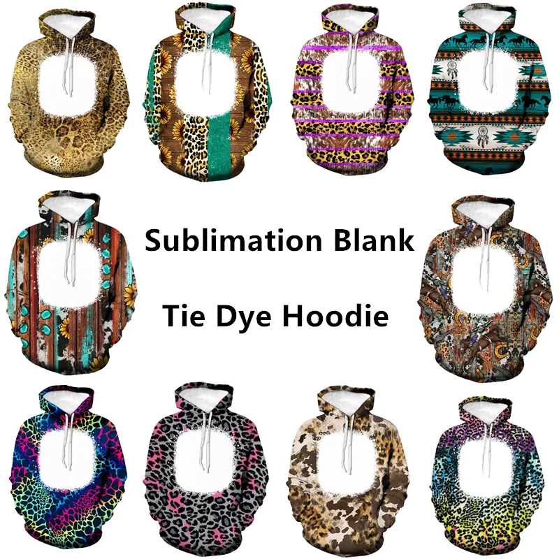 

New Personalized Sublimation Blank Polyester Tie Dye Hoodie Pullover Spring and Autumn Casual for DIY Custom Logo Printing