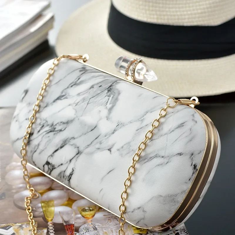 موضة المرأة الرخام منقوشة مساء حقيبة الحديثة رصاصة مشبك فستان رسمي حقيبة صغيرة شيك بولي Leather حقيبة يد جلدية Bolsos Mujer