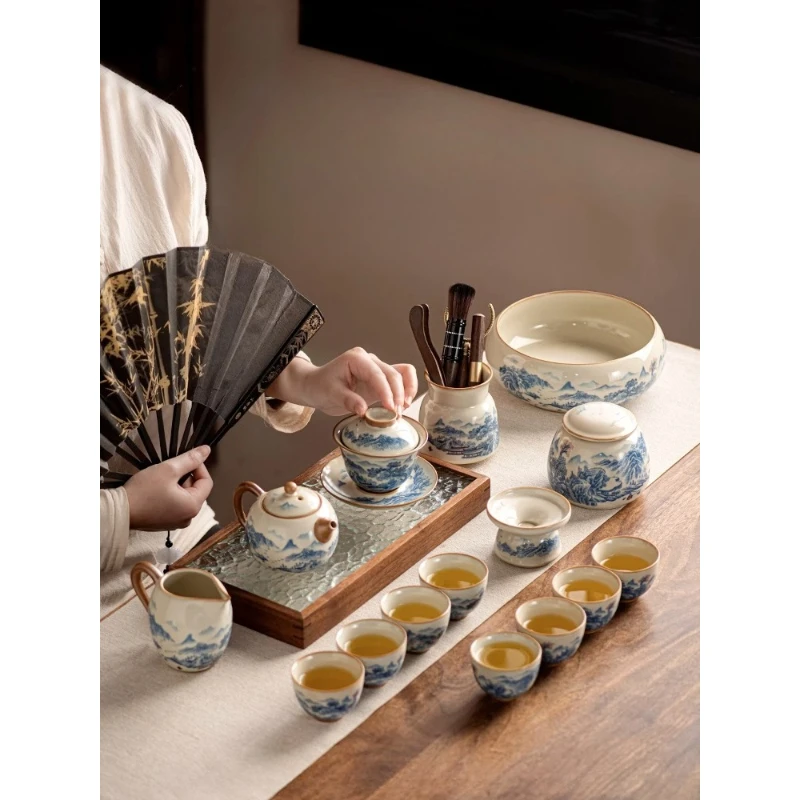 

Kung Fu tea set, household light luxury high-end ceramic teapot cover bowl drinking tea cup set