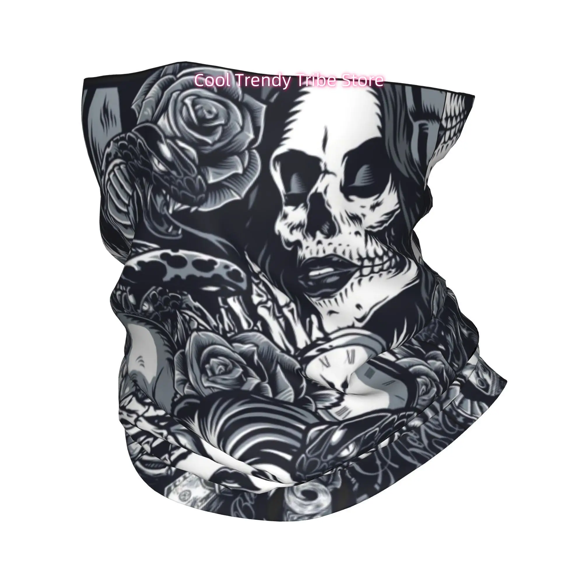 Men' Gothic Bandana with Skull Snake Skeleton Hands Print - Dark Streetwear Headscarf Suitable for Outdoor, Themed Parties & Cas