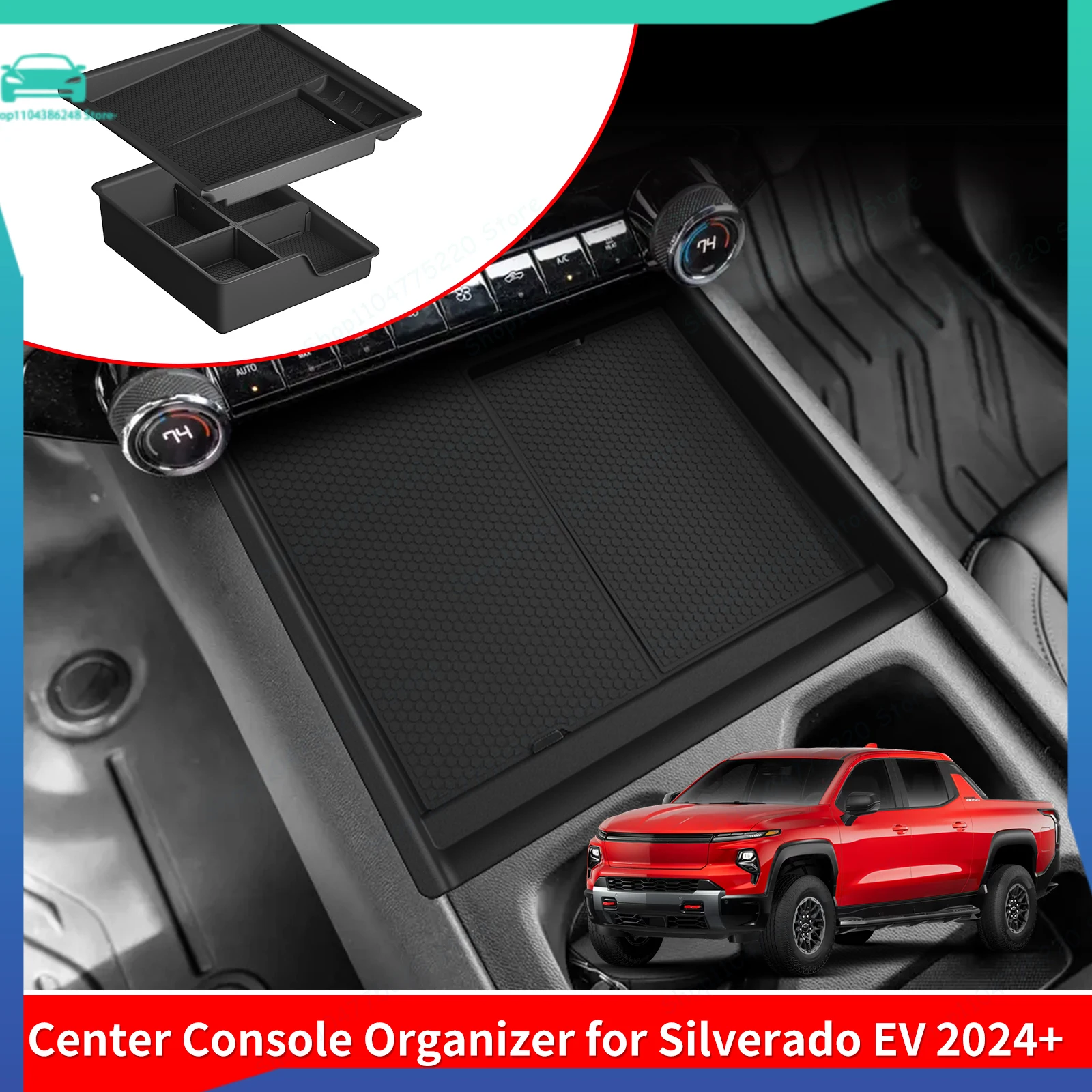 For Chevy Silverado EV 2024-2026 Center Console Storage Box Tray Double-layer Organizer Interior Accessories Tidying ABS 2PCS