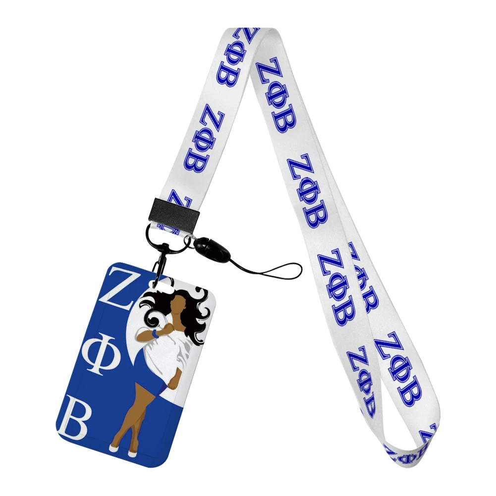 Zeta Phi Beta Sorority Zfb Sorority mujeres cordones titular de la insignia de identificación correa tarjeta de autobús cubierta de tarjeta deslizante titular de la tarjeta bancaria