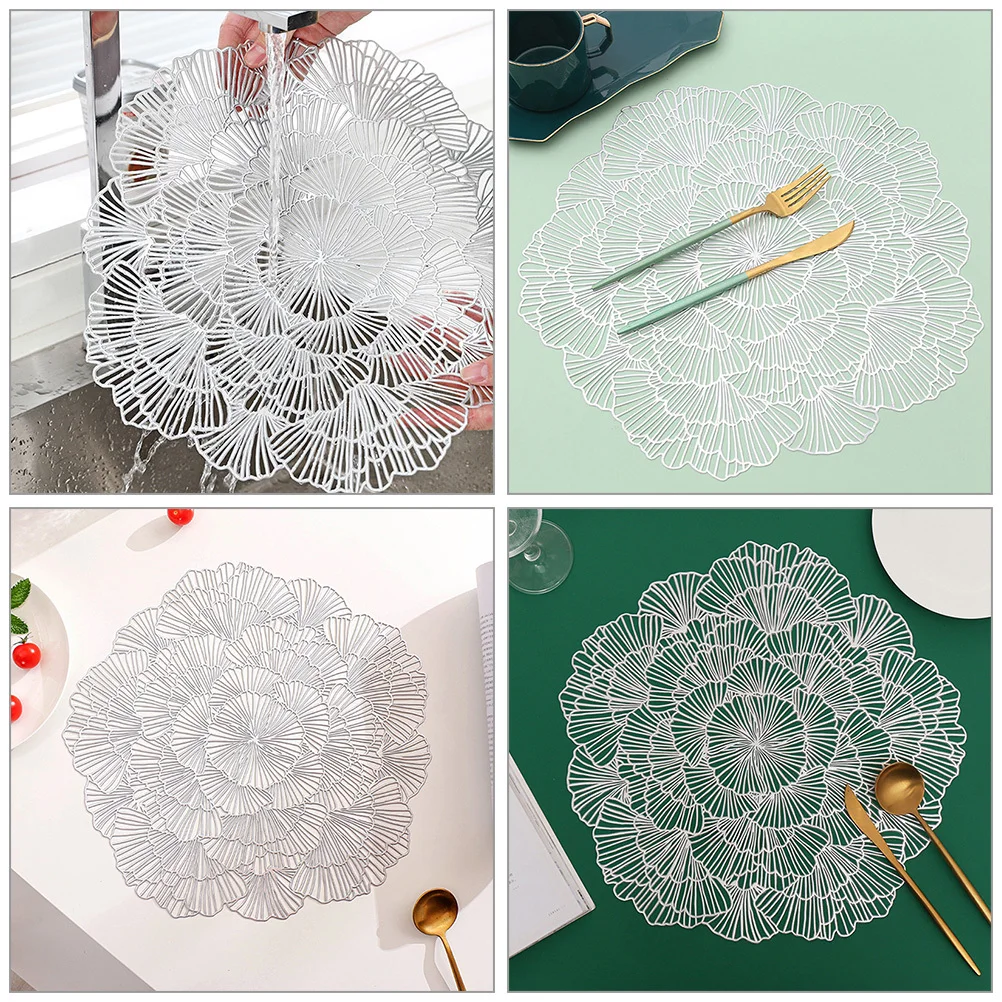 

12Pcs Ginkgo Leaf PVC Hollow Placemats Table Mats for Dining Room Kitchen Cup Coaster Heat Insulation Reusable
