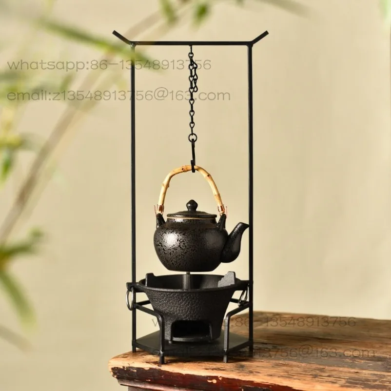 New Chinese style tea brewer set with adjustable iron frame hook tea room hanging pot boiling water lifting beam pot charcoal