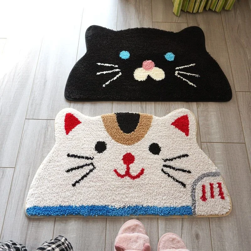 Cute Cartoon Cat Puppy Floor Mats Ins Style Soft Half Round Bathroom Absorbent Non-slip Mats Bathroom Door Foot Mats Carpet