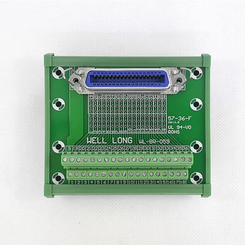 

DIN Rail Mount 57 Series 36-Pin 0.085" Female Header Connector Breakout Board.