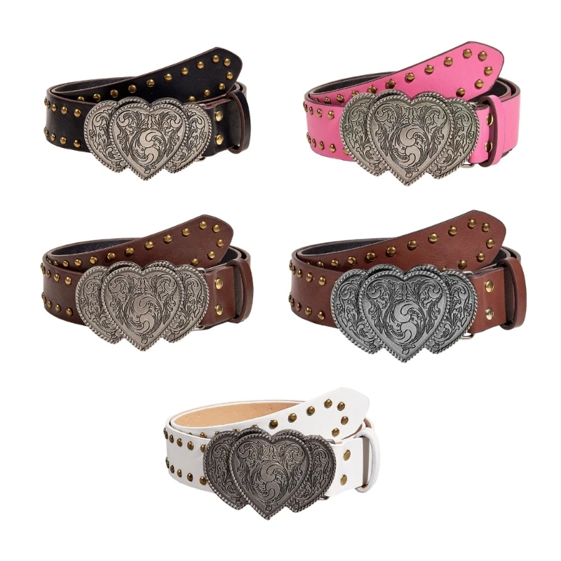 

MXMB Brown Waist Chain Cowgirl Studded Belt for Women Prom Banquet Club Party