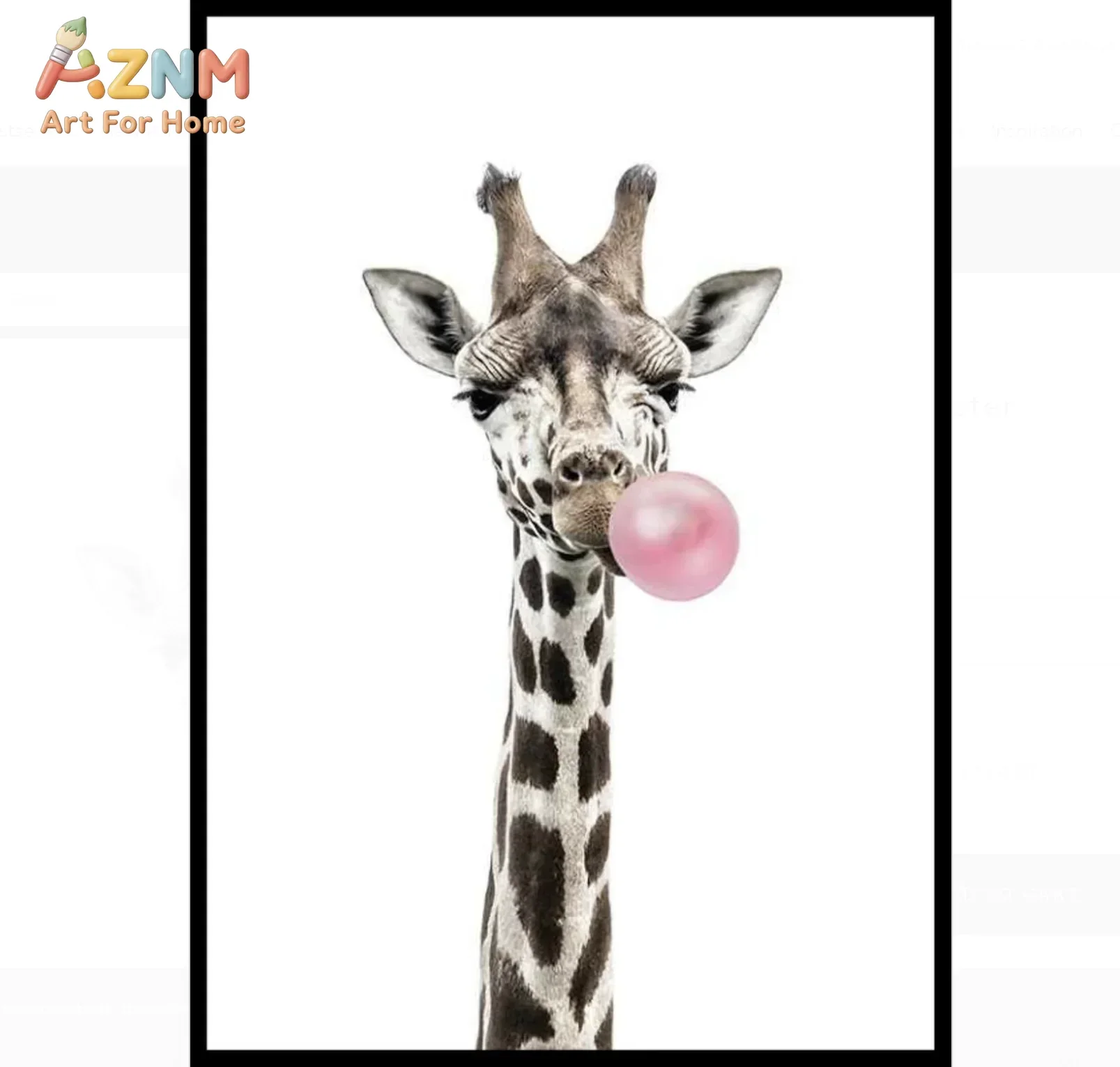 AZNM Funny Giraffe Blowing Pink Bubble Gum Canvas Wall Art Cute Animal Print Poster Minimalist Kids Room Home Decor Unframed
