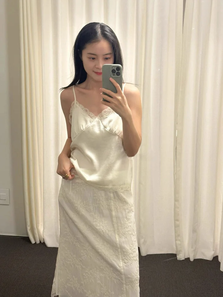 URAG  Brand Embroidered Back Split Half Skirt Casual High Waist Polyester Fiber H-Shape A-Line Skirt for Women