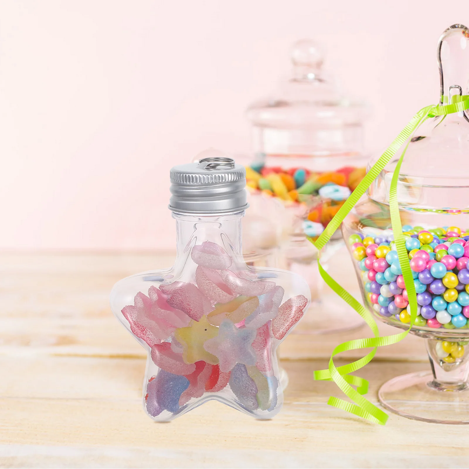 

20pcs Star Shaped Bottles Ring Cap Clear Plastic Fillable Ornaments DIY Craft Christmas Reusable Empty Containers Plastic Bottle