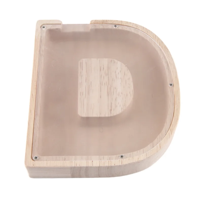 1 Piece Wooden Letter Piggy Bank English Alphabet Savings Jar Clear Glass Coin Saving Jar D