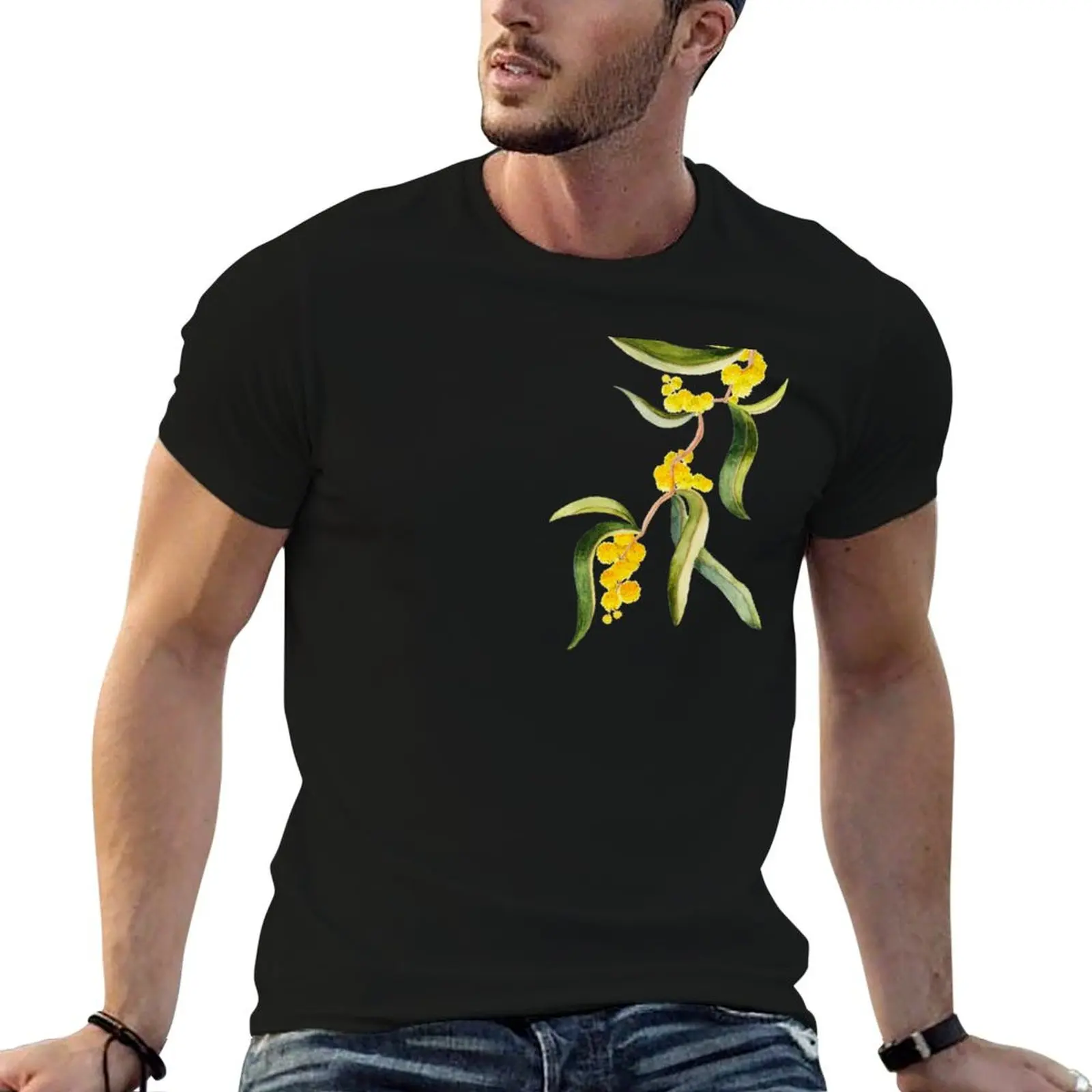 Golden wattle flowers T-Shirt Comfortable Basic Crew Neck Tee